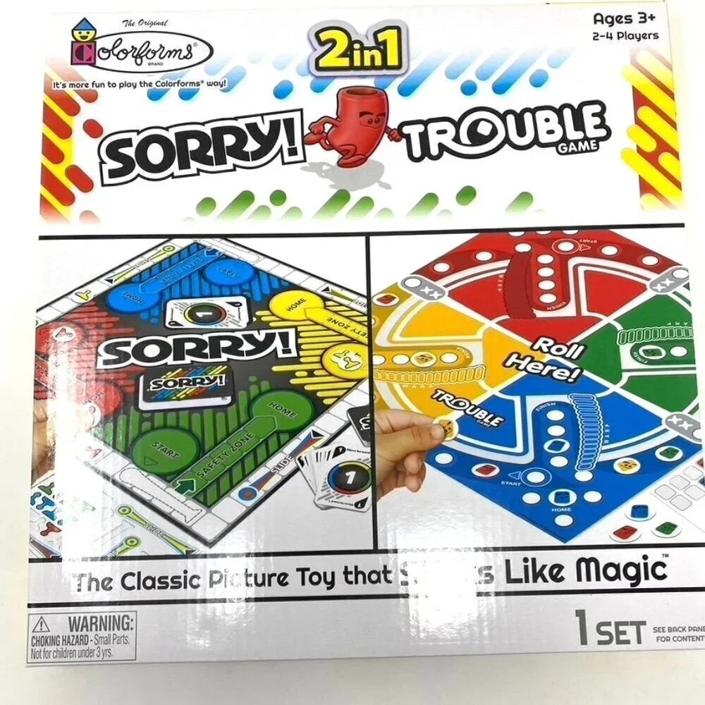 Colorforms 2 In 1 Hasbro Games Sorry & Trouble Car Activity Vacation Classic